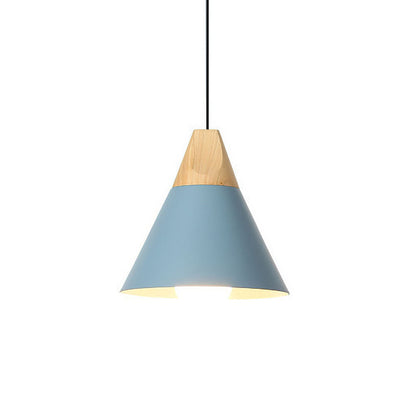 Modern Pendant Light Wood and Aluminum Drum Shade E27 Socket for Kitchen Dining Room Living Room