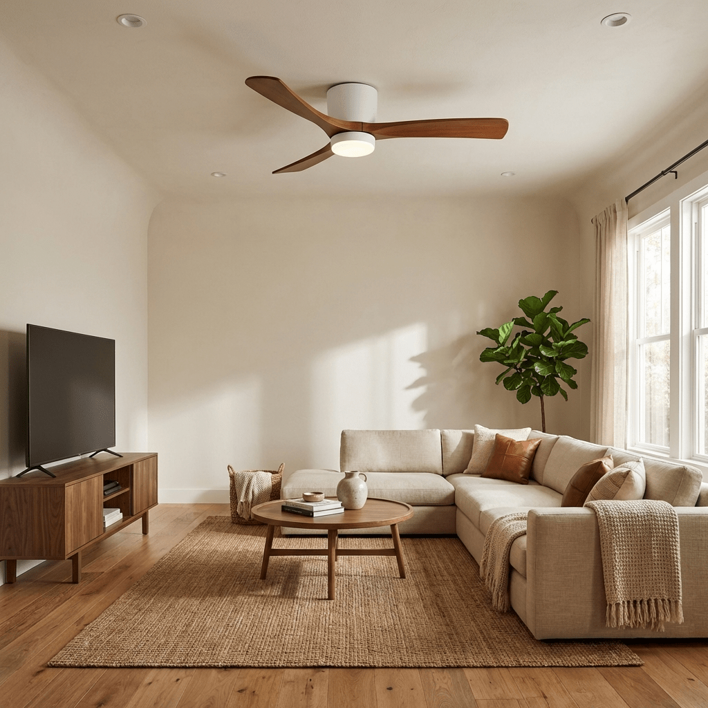Sycamore Wood Ceiling Fan with LED Light – Whisper-Quiet 6-Speed DC Motor, Reversible Airflow, Remote Control, 42/48/52 Inch