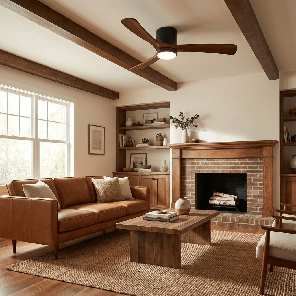 Sycamore Wood Ceiling Fan with LED Light – Whisper-Quiet 6-Speed DC Motor, Reversible Airflow, Remote Control, 42/48/52 Inch