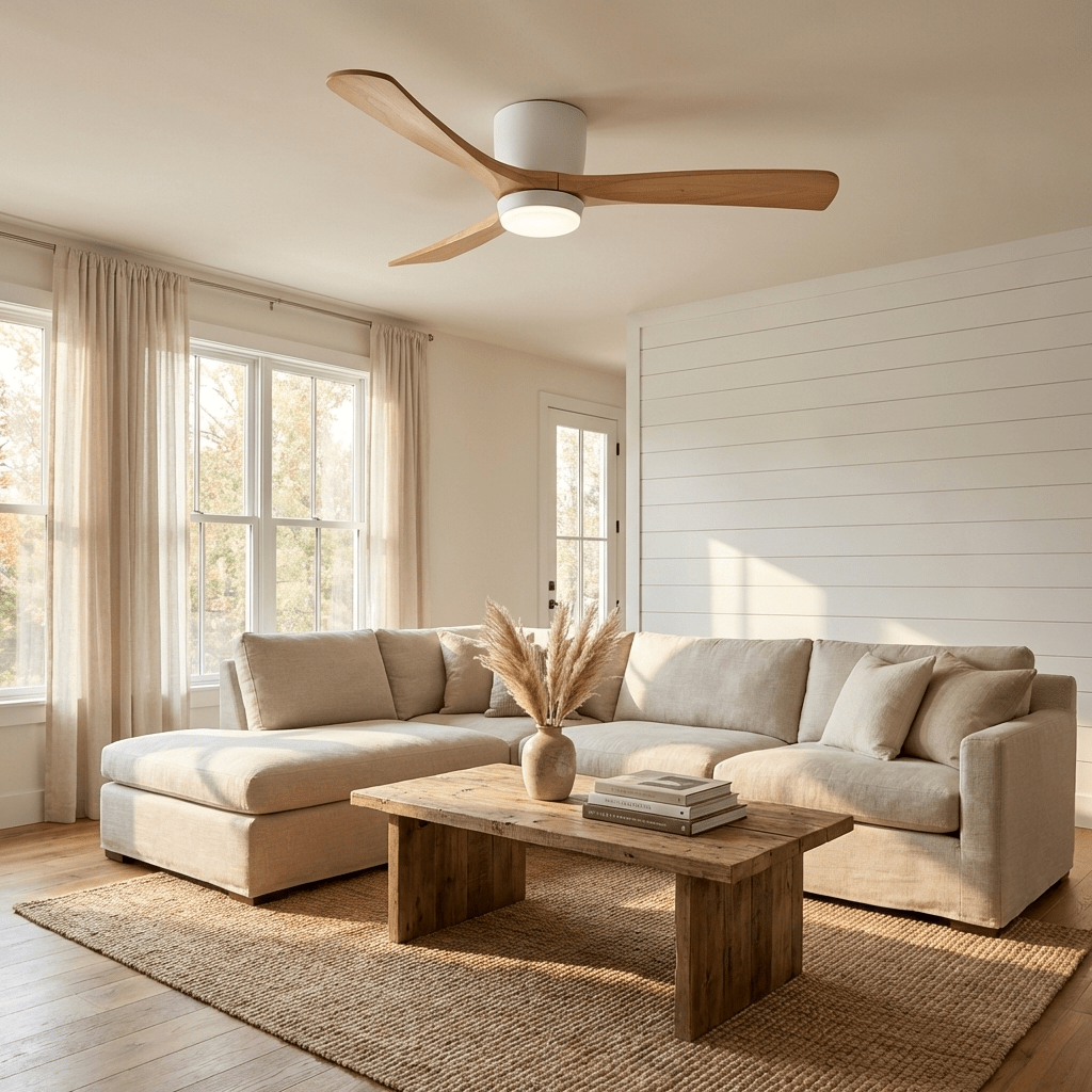 Sycamore Wood Ceiling Fan with LED Light – Whisper-Quiet 6-Speed DC Motor, Reversible Airflow, Remote Control, 42/48/52 Inch