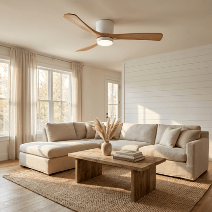 Sycamore Wood Ceiling Fan with LED Light – Whisper-Quiet 6-Speed DC Motor, Reversible Airflow, Remote Control, 42/48/52 Inch