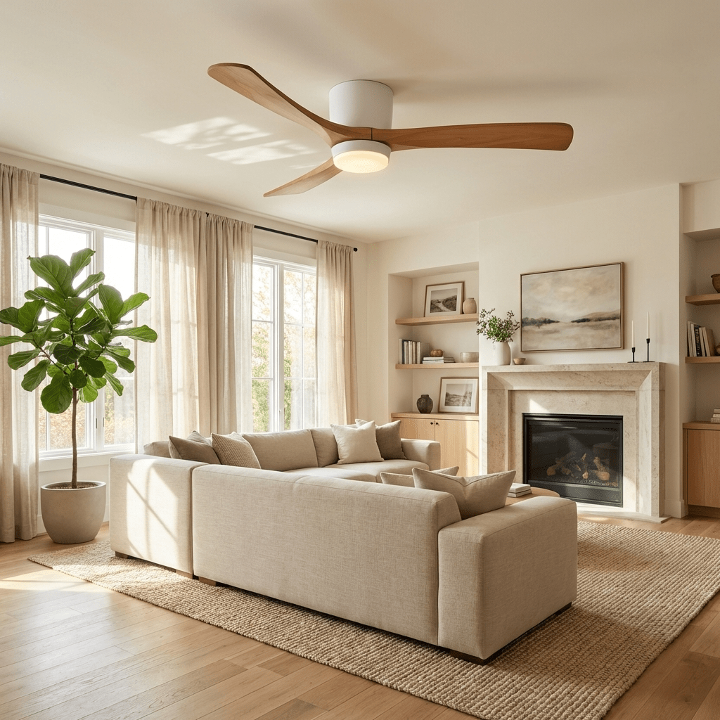 Sycamore Wood Ceiling Fan with LED Light – Whisper-Quiet 6-Speed DC Motor, Reversible Airflow, Remote Control, 42/48/52 Inch
