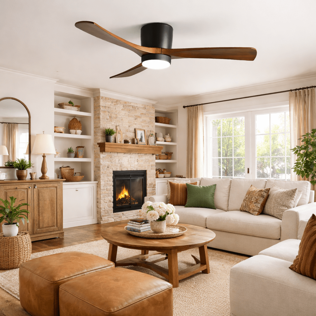 Sycamore Wood Ceiling Fan with LED Light – Whisper-Quiet 6-Speed DC Motor, Reversible Airflow, Remote Control, 42/48/52 Inch