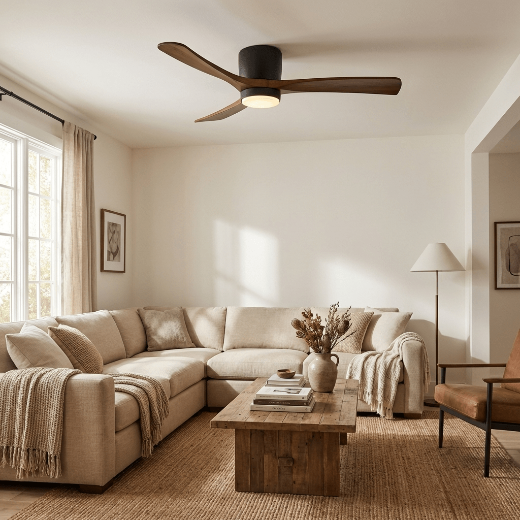 Sycamore Wood Ceiling Fan with LED Light – Whisper-Quiet 6-Speed DC Motor, Reversible Airflow, Remote Control, 42/48/52 Inch