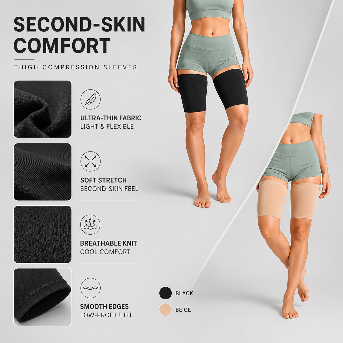 Manga de compresión para soporte de muslo y estabilidad muscular: tejido transpirable para estilos de vida activos
