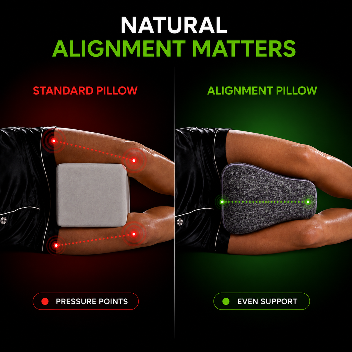 Ergonomic Knee Cushion for Side Sleepers – Contoured Hip Alignment Support Pillow with Adjustable Strap – Breathable Memory Foam for Lower