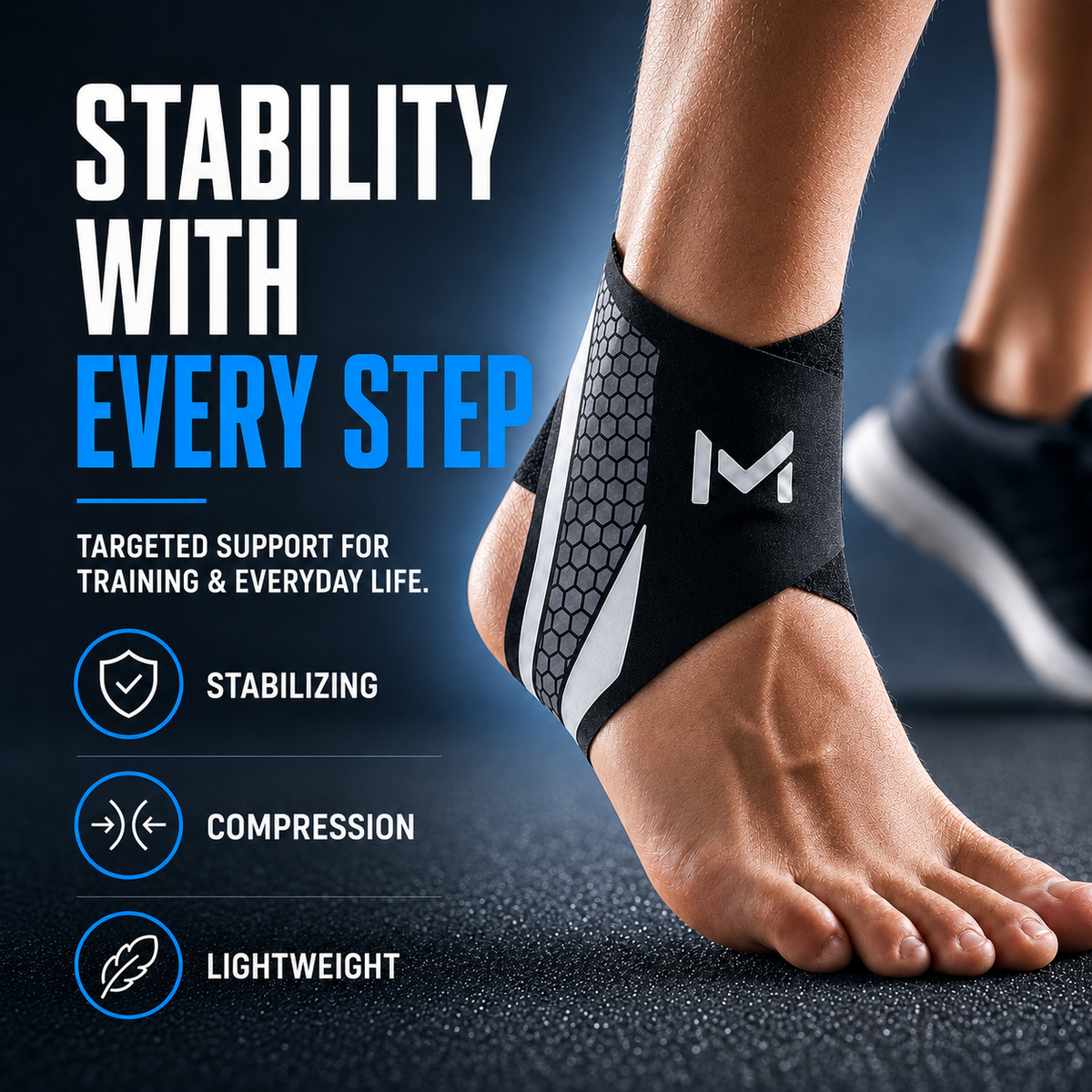 Ankle Compression Brace for Support & Stability During Sports | Adjustable Wrap for Running, Basketball, Gym | Breathable Neoprene-Free