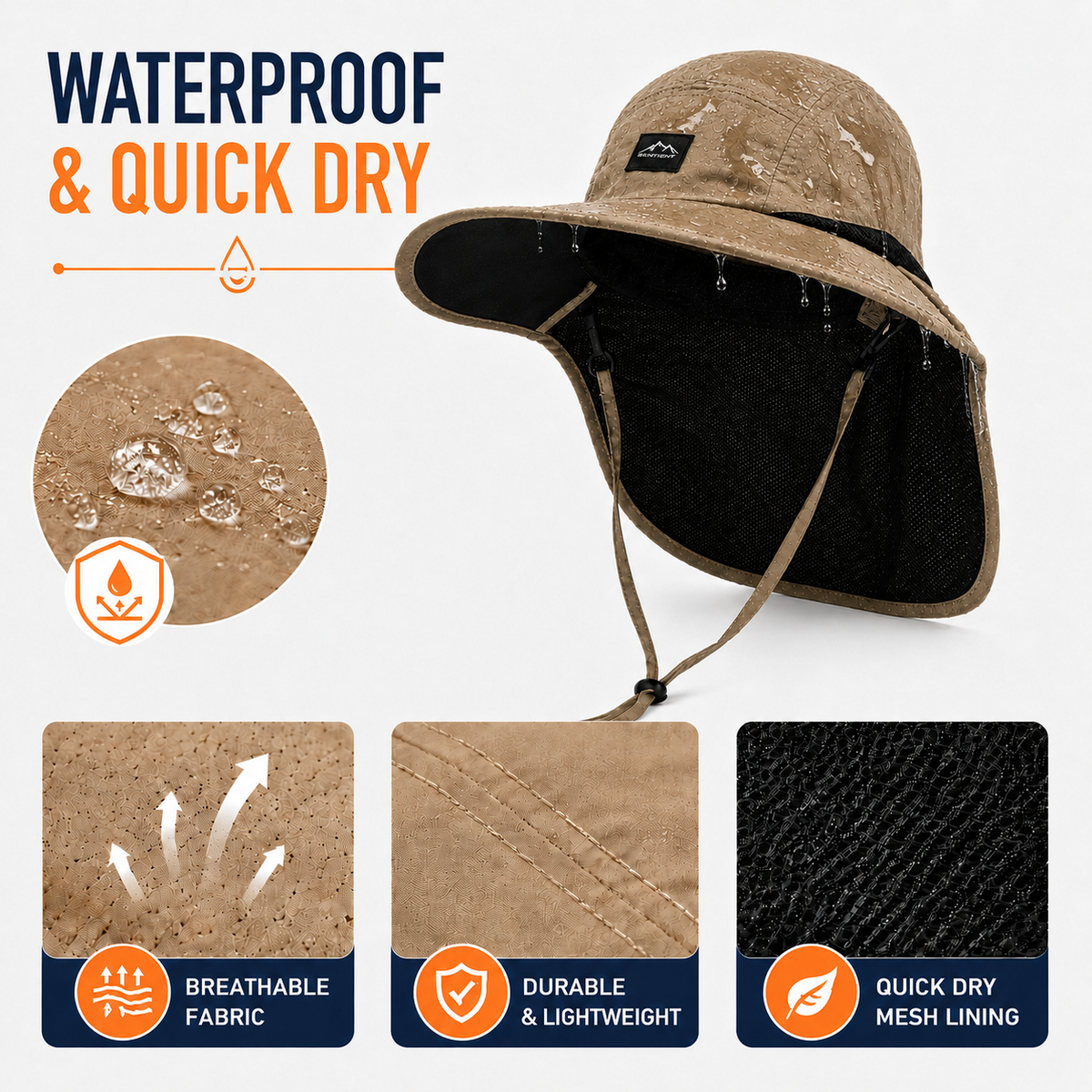 Adventure Fishing Headwear with Fold-Down Mesh Shield for Neck & Ears | Outdoor Boonie Cap for Hiking & Camping | UPF 50+ Shaded Crown &