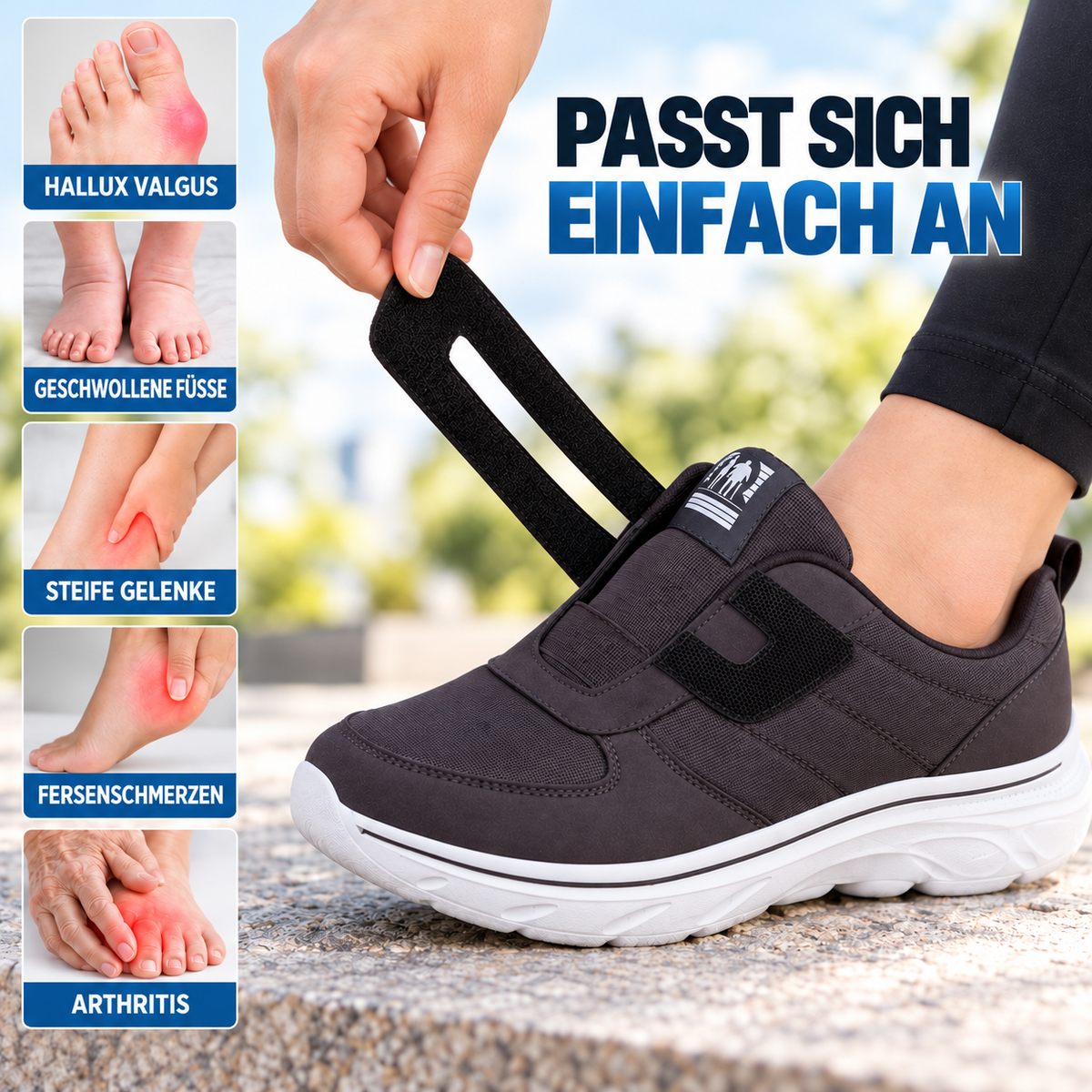 Adjustable Wide-Fit Walking Shoes for Swollen Feet – Hook-and-Loop Closure, Extra Roomy Toe Box & Cushioned Sole for All-Day Comfort