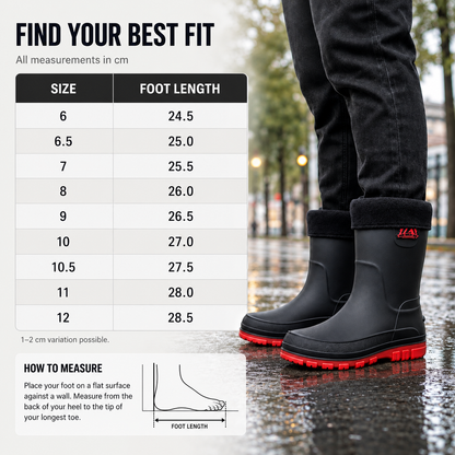 Waterproof Insulated Mid-Calf Winter Rain Boots for Men – Non-Slip Faux Fur Lined Outdoor Work Boot