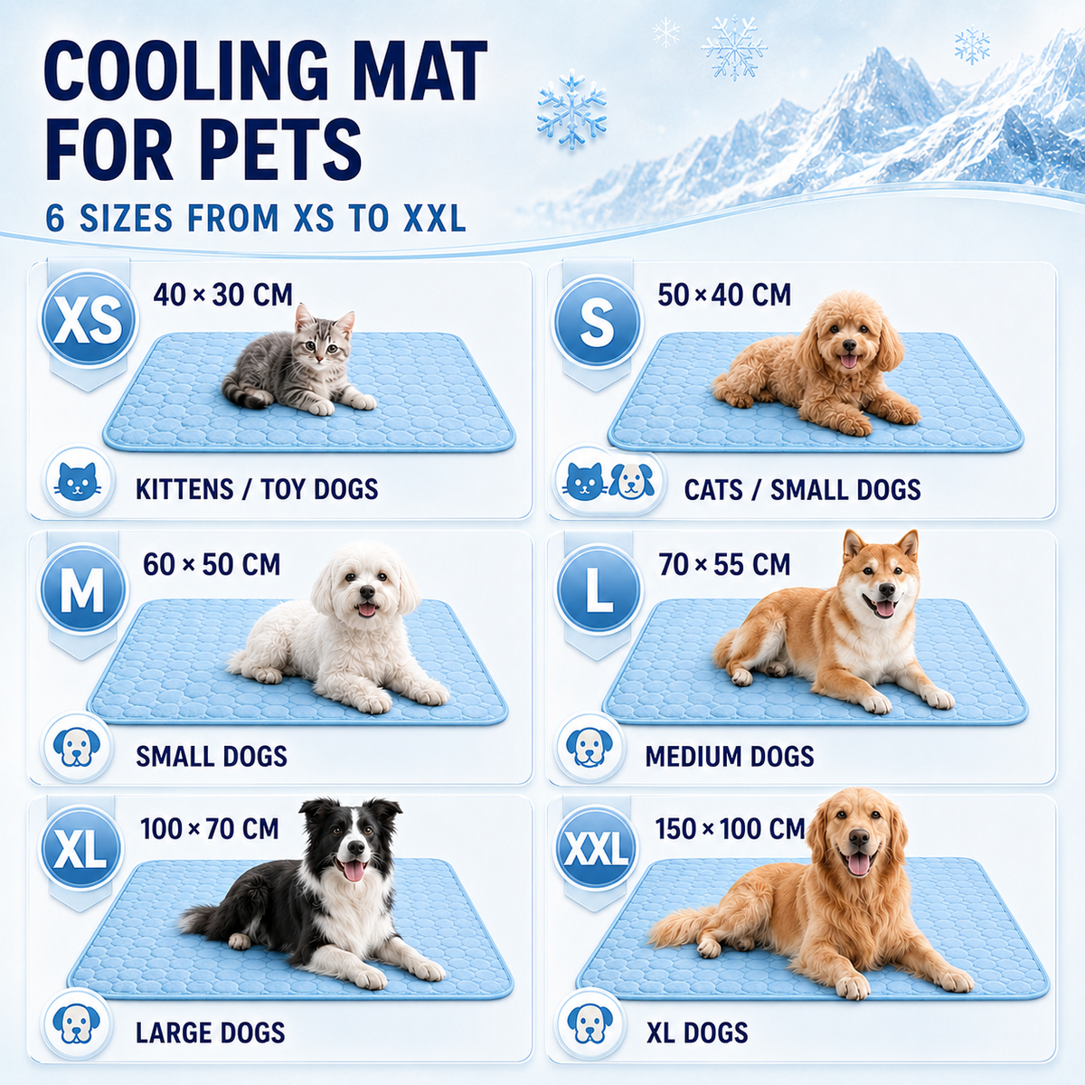 Machine-Washable Cool-Touch Pet Bed Pad for Dogs & Cats – Travel-Ready Foldable Chill Blanket for Summer Heat Relief, 6 Size Options for