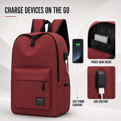 Streamlined Daily Commuter Backpack with Padded Laptop Sleeve & Optional USB Port for School, Work & Travel