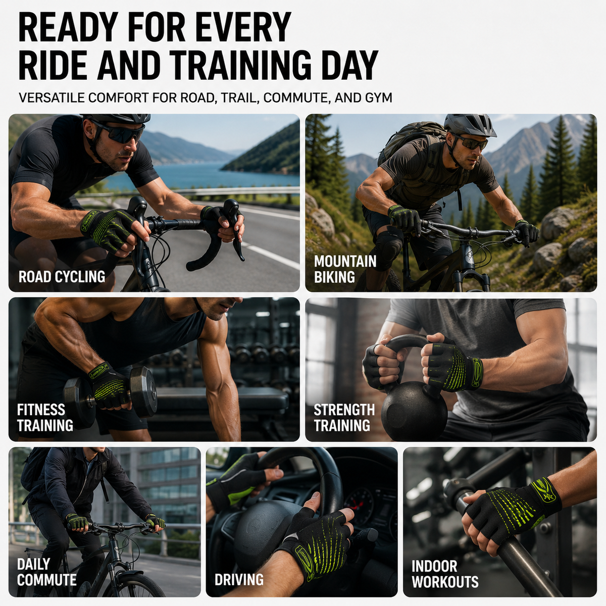 Fingerless Padded Cycling Gloves with Gel Palm Protection & Breathable Mesh for Road & Mountain Biking