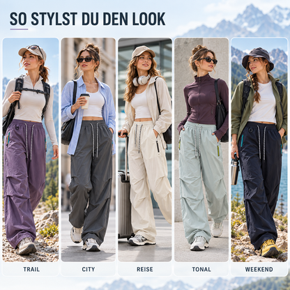 Women's Water-Resistant Wide-Leg Hiking Pants with Adjustable Waist & Cuffs for Outdoor Adventures