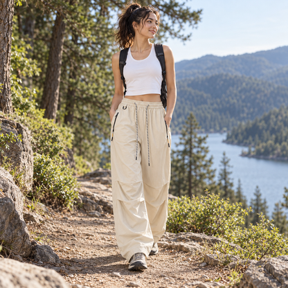 Women's Water-Resistant Wide-Leg Hiking Pants with Adjustable Waist & Cuffs for Outdoor Adventures