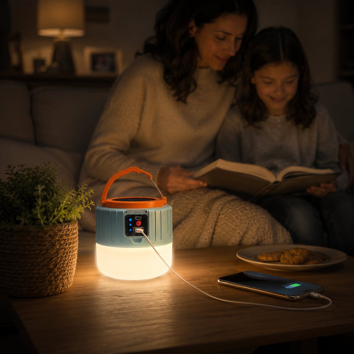 Dual-Power LED Camp Lantern with Remote Control – Solar & USB Rechargeable, Waterproof, Phone Charger for Camping, Hiking, Emergencies &