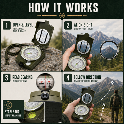 Lensatic Sighting Compass with Folding Design for Hiking & Outdoor Navigation | Portable Pocket Compass