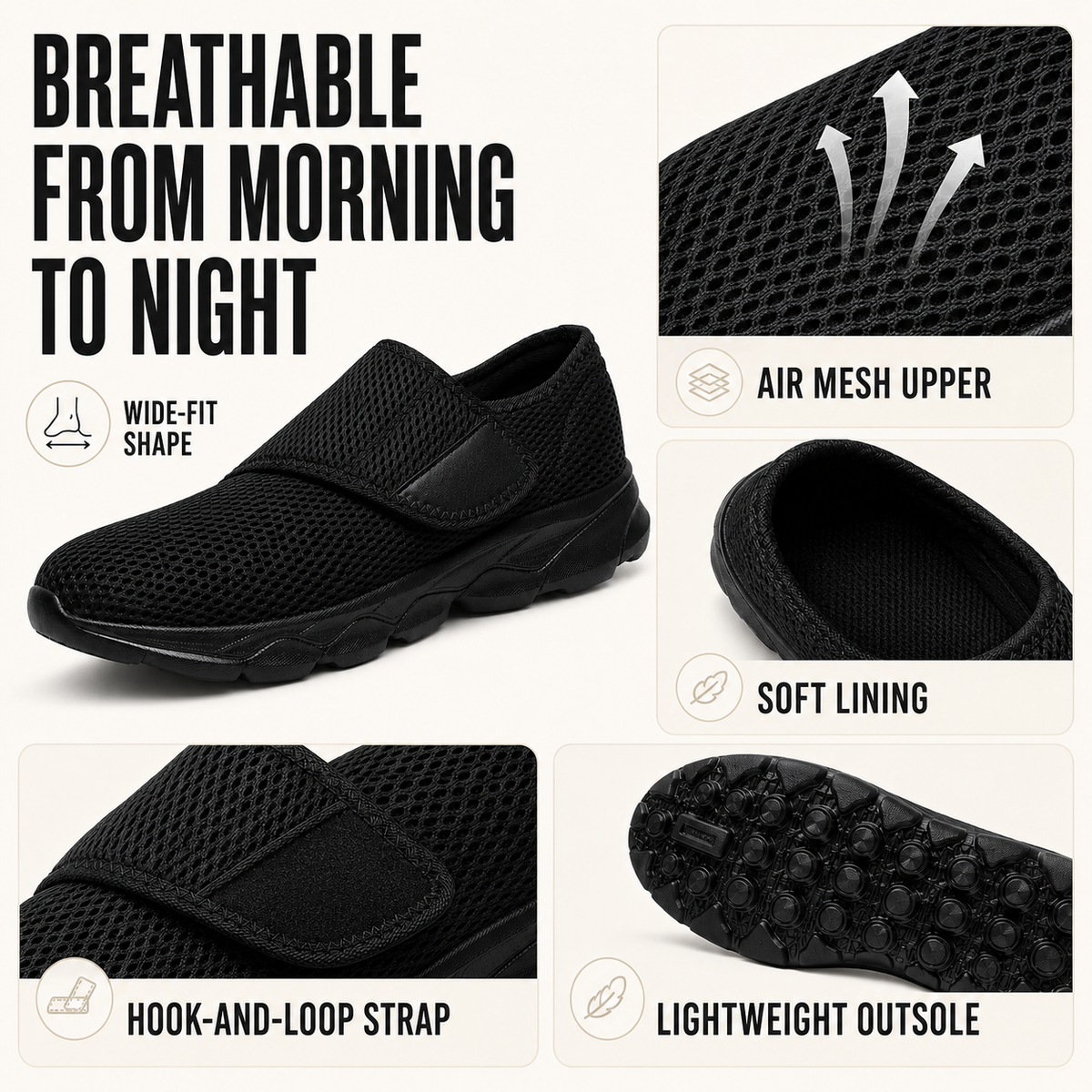 Extra-Wide Adjustable Mesh Slip-On Sneaker for Swollen Feet & Bunions – Cushioned Lightweight Walking Shoe for Men & Women