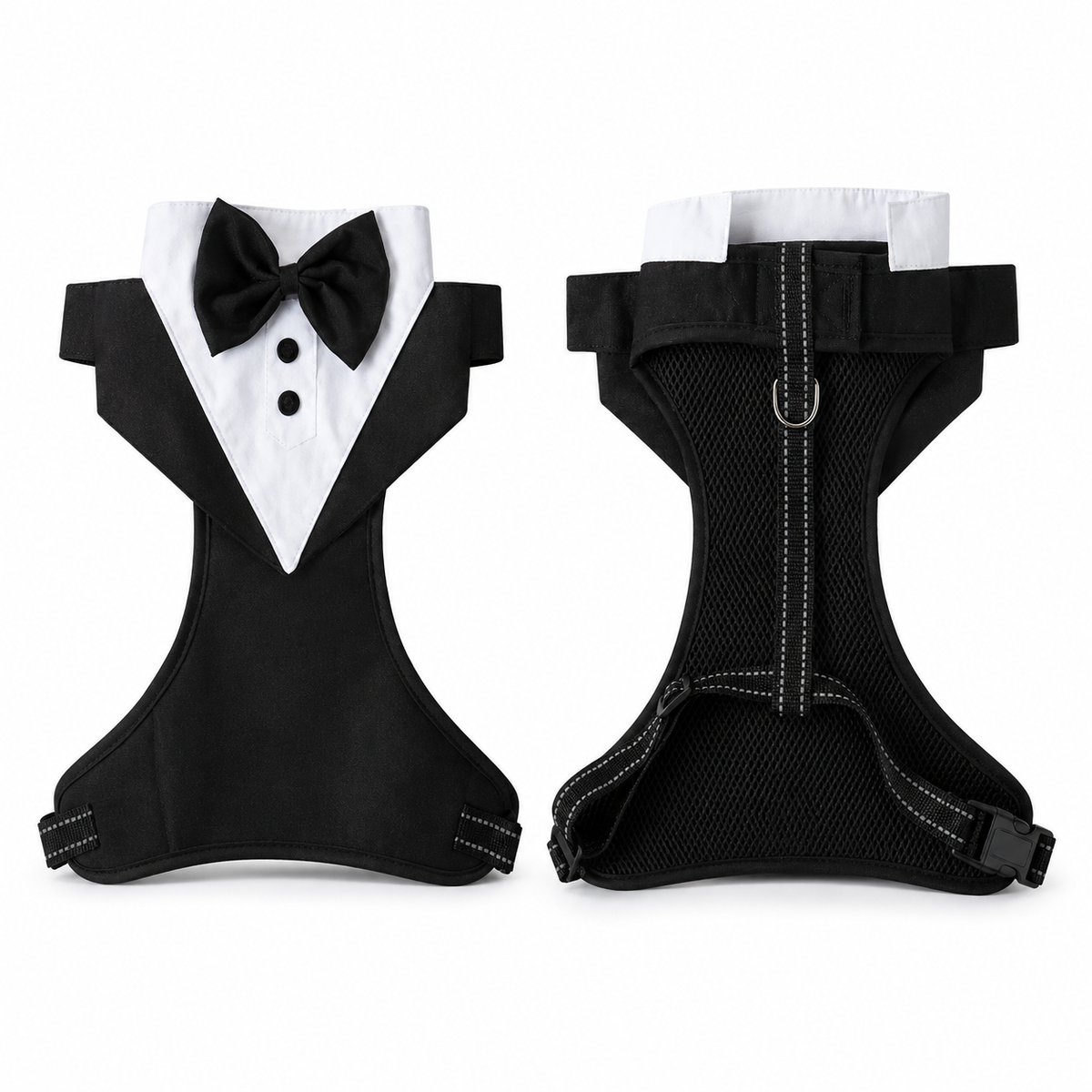 Dog Tuxedo Harness with Bow Tie for Weddings & Parties – Adjustable Vest Harness Small to Large Breeds – Formal Pet Outfit Costume