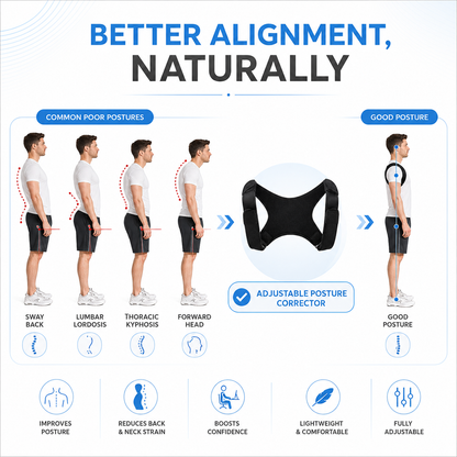 Adjustable Back Support Brace for Posture Correction – Discreet Under-Shirt Design for Office & Daily Wear – Lightweight Shoulder Aligner