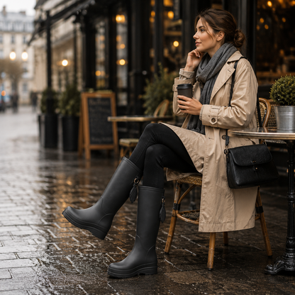 Women's Waterproof Rain Boots Mid-Calf – Slip-On PVC Wellington Boots for Wet Weather, Mud & Garden