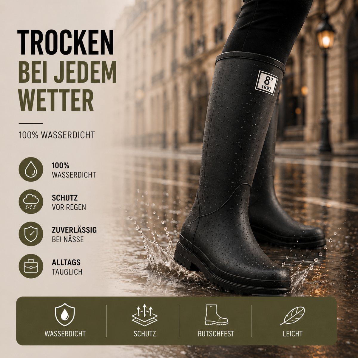 Women's Waterproof Rain Boots Mid-Calf – Slip-On PVC Wellington Boots for Wet Weather, Mud & Garden