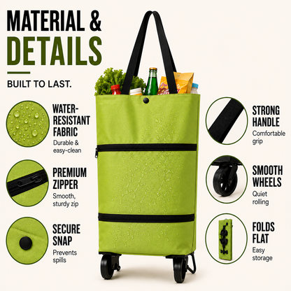 Collapsible Rolling Shopping Cart with Backpack Straps for Groceries & Errands