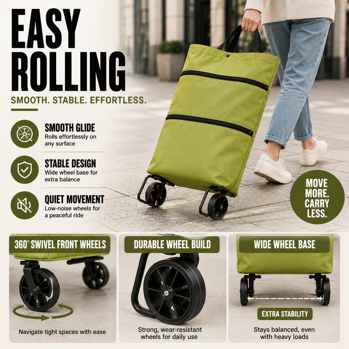 Collapsible Rolling Shopping Cart with Backpack Straps for Groceries & Errands
