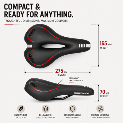 Pressure-Relief Bike Saddle with Center Channel for Road & Time Trial Cycling – Foam Cushion, Water-Resistant Cover, Standard Rail Mount