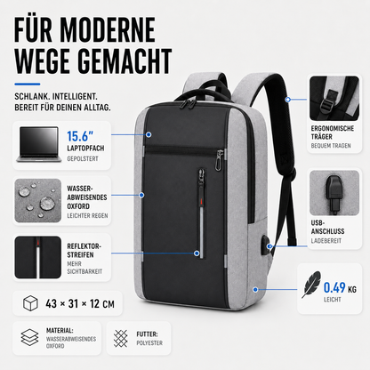 Water-Resistant Laptop Backpack with USB Charging Port for Work & Travel | Business Commuter Daypack with Padded 15.6-Inch Computer Sleeve