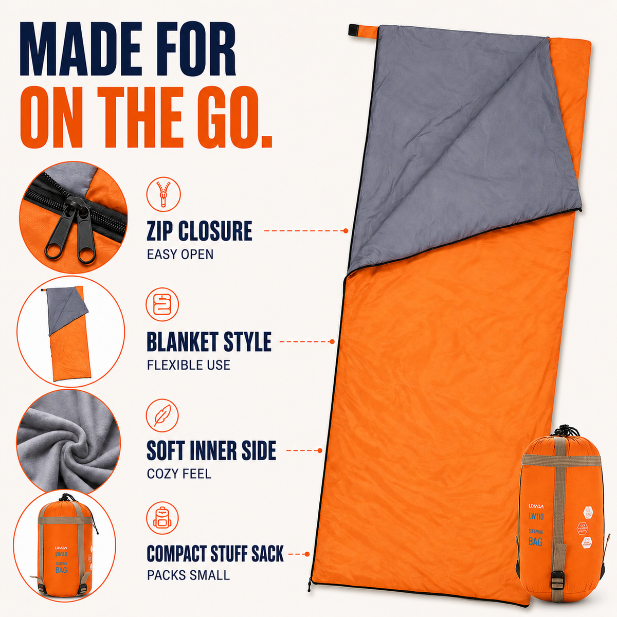 Lightweight Camping Sleep Sack with Compression Carry Bag for Backpacking & Hiking Trips