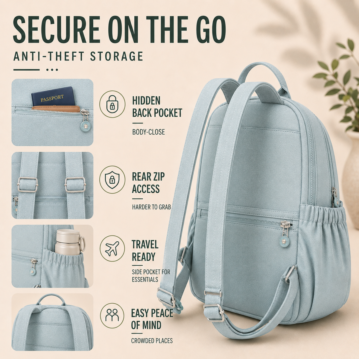 Compact Nylon Daypack with Anti-Theft Zippers – 11L Travel-Ready Mini Backpack for Commuting, School & Daily Errands