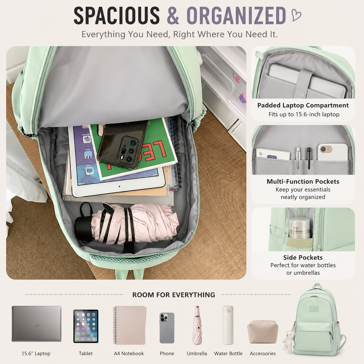 Large Nylon Travel Backpack with Padded Laptop Sleeve & Organized Pockets for School, Work & Commuting – Men Women Students
