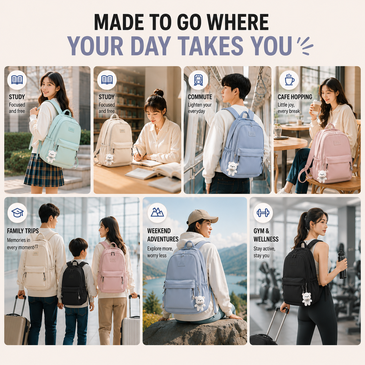 Large Nylon Travel Backpack with Padded Laptop Sleeve & Organized Pockets for School, Work & Commuting – Men Women Students
