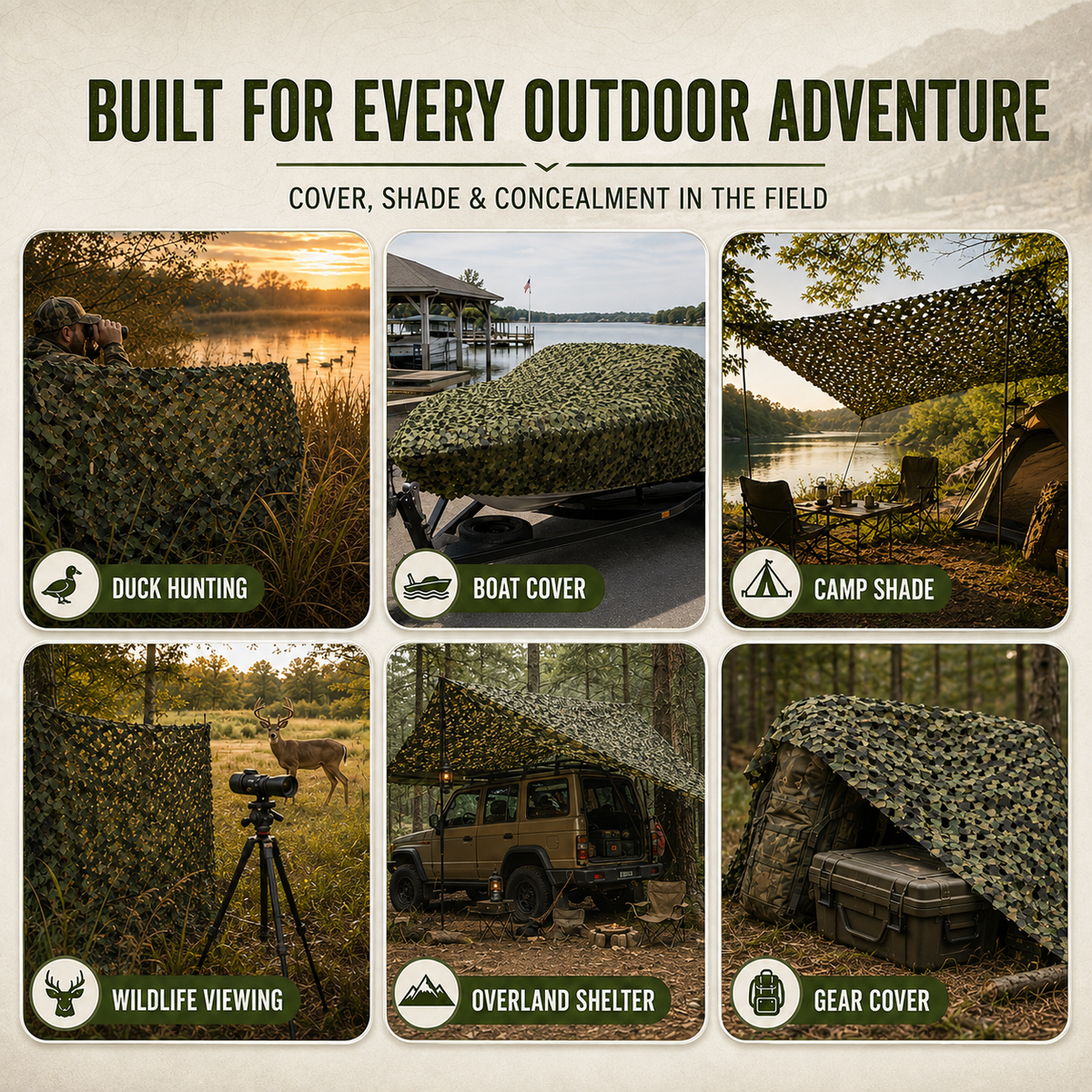 Camouflage Netting Roll – Lightweight Mesh Screen for Hunting Blinds, Shade Cover & Outdoor Privacy