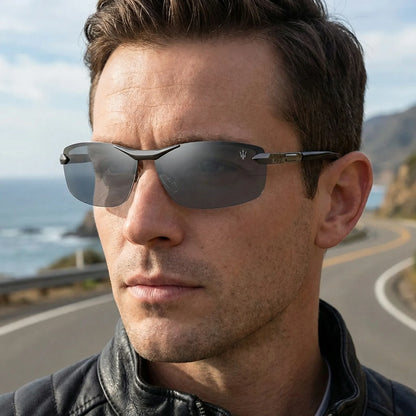 Lightweight Polarized Driving Sunglasses with UV400 Protection – Semi-Rimless Alloy Design for Men & Women