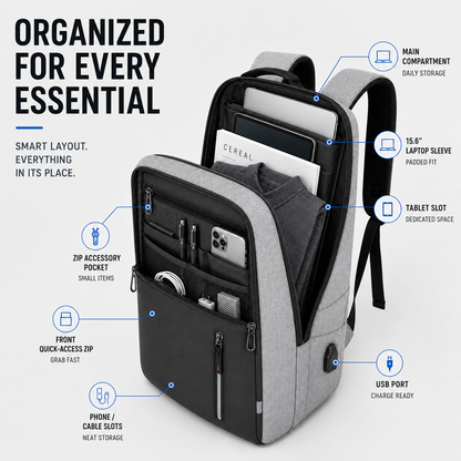 Mochila impermeable para portátil con puerto de carga USB – Compartimento acolchado para notebook de 15.6 pulgadas – Mochila urbana para trabajo, escuela y viajes