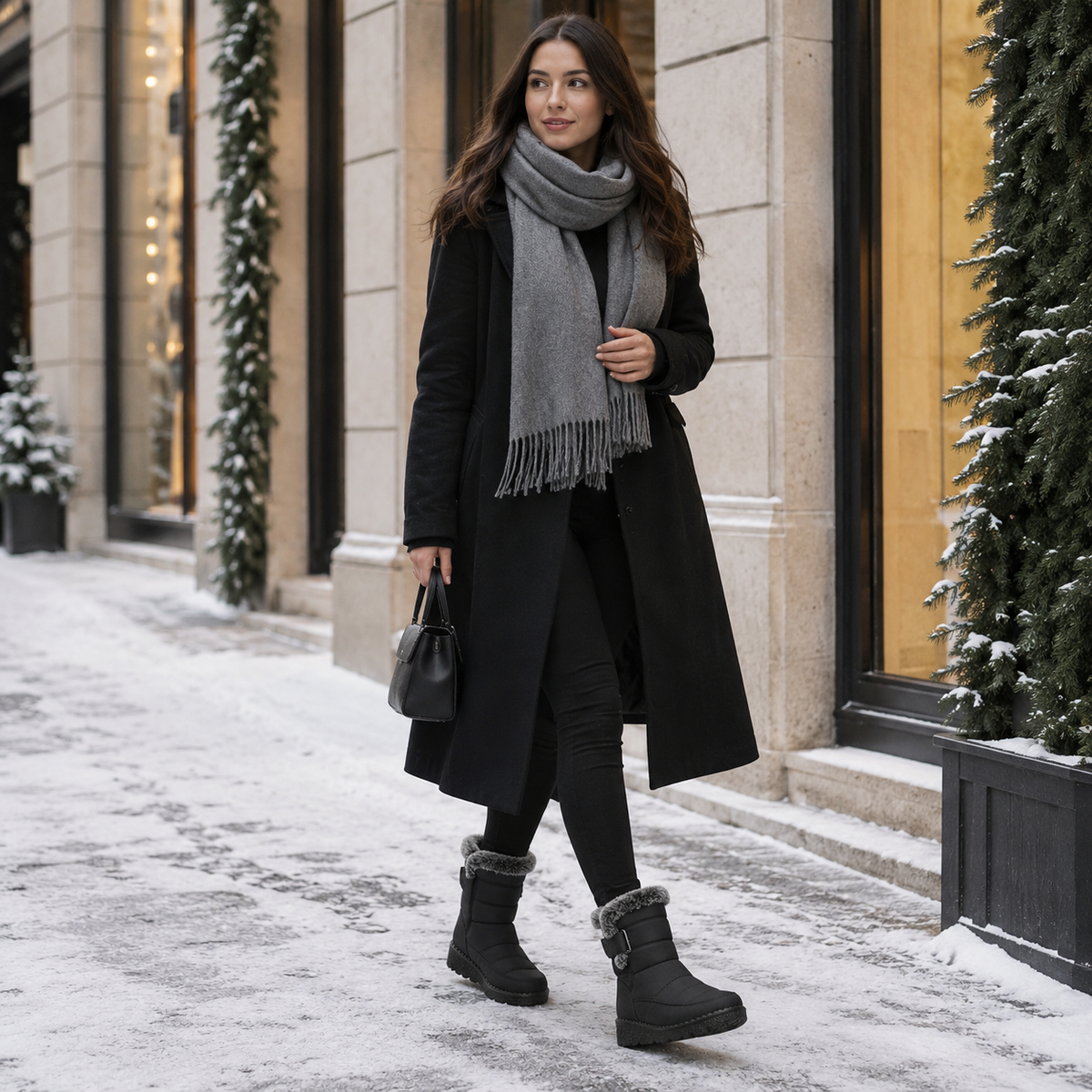 Women's Waterproof Snow Boots with Plush Lining and Non-Slip Sole for Winter | Ankle-High Velcro Closure Insulated Footwear