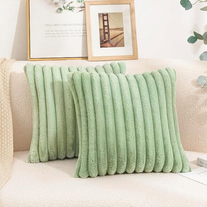 Nouvia Cushion Cover - Plush Faux Fur Striped Design for Sofas