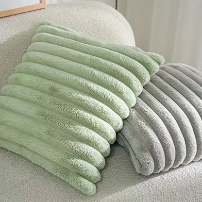 Nouvia Cushion Cover - Plush Faux Fur Striped Design for Sofas
