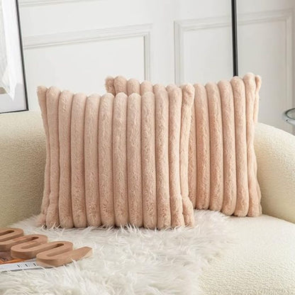 Nouvia Cushion Cover - Plush Faux Fur Striped Design for Sofas