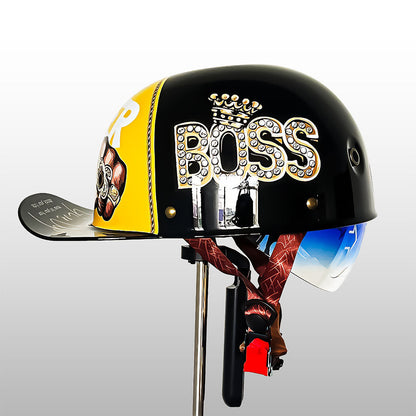 Half-Shell Motorcycle Helmet DOT ECE Certified ABS Cap-Style Urban Street Bike Riding Headgear with Removable Sun Visor & Quick-Release