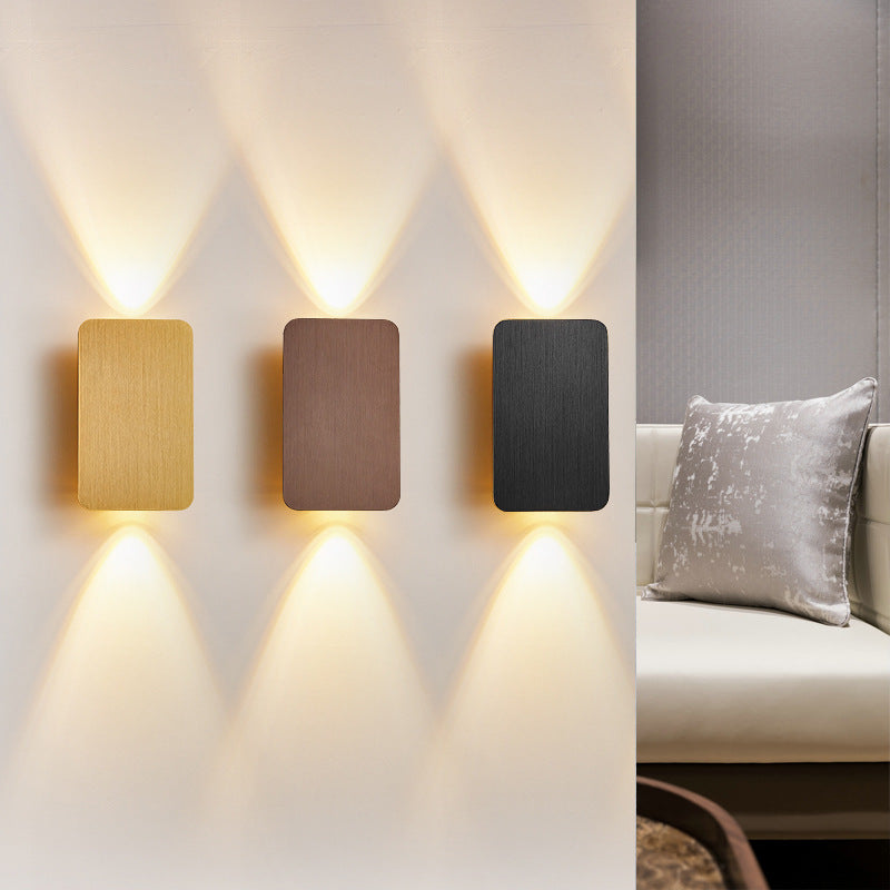 Rectangular Metal LED Wall Sconce for Bedroom & Living Room – Modern Hardwired Indoor Lighting Fixture with Warm Glow in Gold Black White Gr