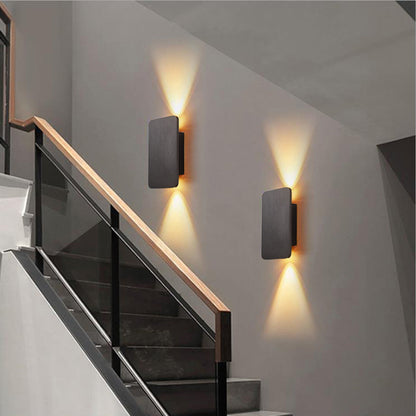 Rectangular Metal LED Wall Sconce for Bedroom & Living Room – Modern Hardwired Indoor Lighting Fixture with Warm Glow in Gold Black White Gr