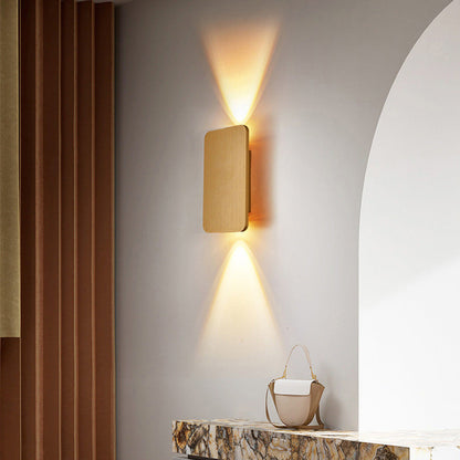 Rectangular Metal LED Wall Sconce for Bedroom & Living Room – Modern Hardwired Indoor Lighting Fixture with Warm Glow in Gold Black White Gr