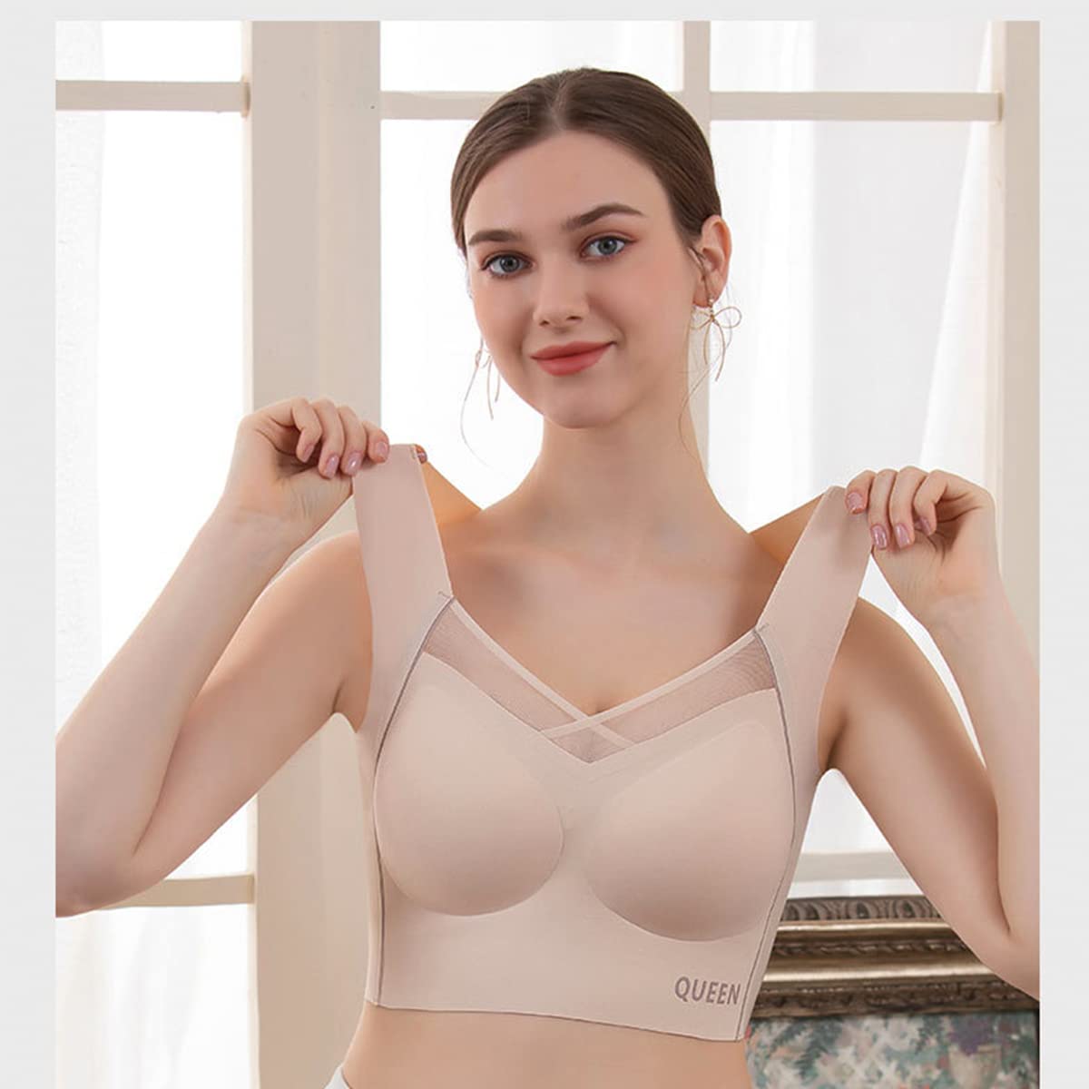 Wireless Full Coverage Support Bra with Cushioned Straps & Seamless Lift for All-Day Comfort