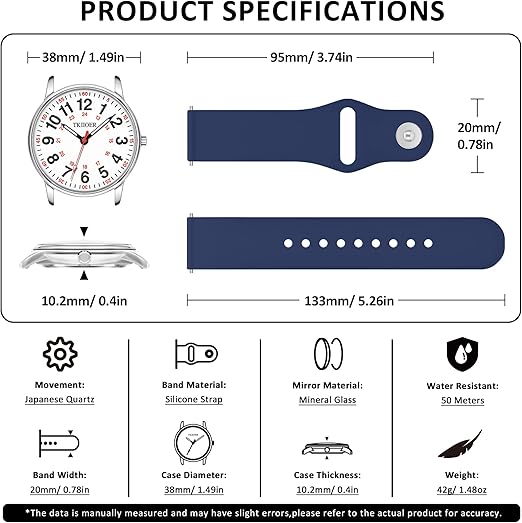 Ortekor Nurses Watch with Luminous Dial & Second Hand | Waterproof Design for Accurate Timekeeping