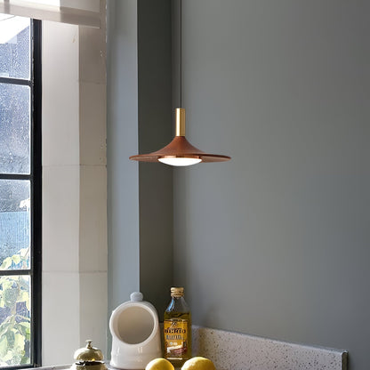 Sculptural Metal Shade Ceiling Fixture with Organic Wood-Tone Accent – 10 in or 14 in Drop Light for Island Counter Bar and Breakfast Nook –