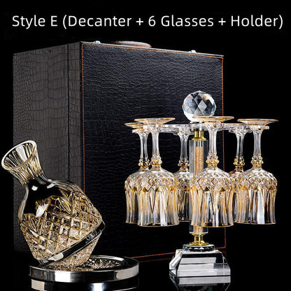 Embossed Gold Accent Wine Glass & Decanter Set with Carrying Case for Elegant Entertaining
