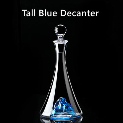 Hand-Painted Wine Glasses and Decanter Set with Cobalt Blue Accents for Burgundy and Red Wine